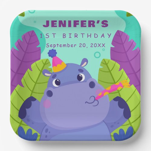 Hippo Safari Gender Neutral 1st Birthday Paper Plates