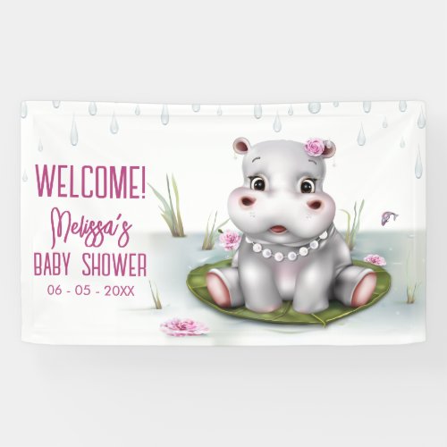 Hippo Safari River Adventure Girl Baby Shower Banner