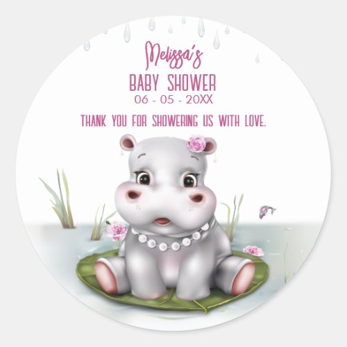 Hippo Safari River Adventure Girl Baby Shower Classic Round Sticker