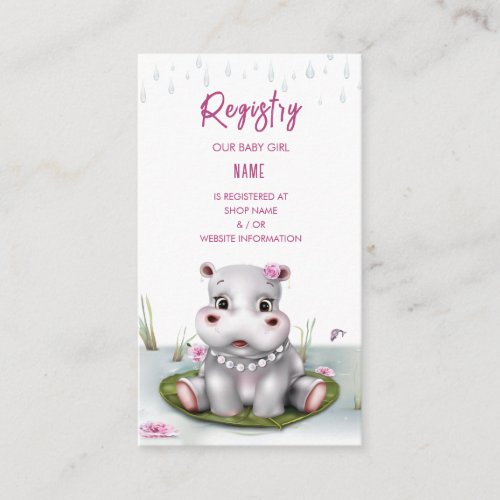 Hippo Safari River Adventure Girl Baby Shower Enclosure Card