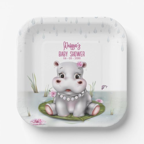 Hippo Safari River Adventure Girl Baby Shower Paper Plates