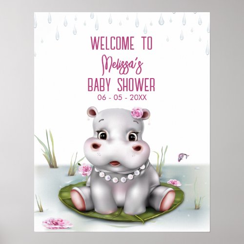 Hippo Safari River Adventure Girl Baby Shower Poster