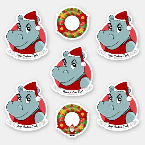 Hippo Santa Claus Christmas cartoon Sticker