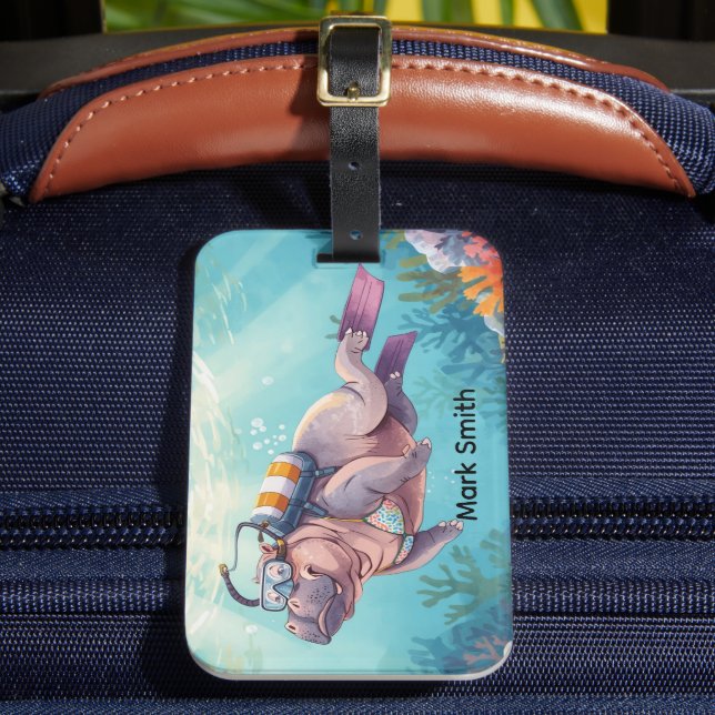 Hippo Scuba diver underwater  Luggage Tag (Front Insitu 2)