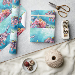 Hippo Scuba diver underwater Wrapping Paper