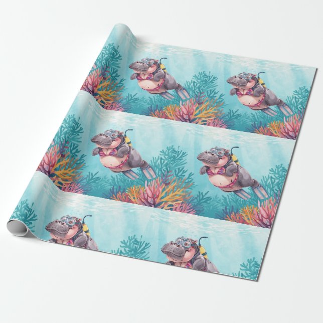 Hippo Scuba diver underwater  Wrapping Paper (Unrolled)