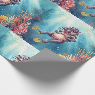 Hippo Scuba diver underwater Wrapping Paper