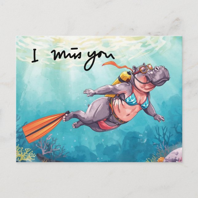  Hippo Scuba underwater I miss you  Postcard (Front)