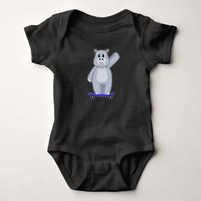 Hippo Skater Skateboard Baby Bodysuit (Front)