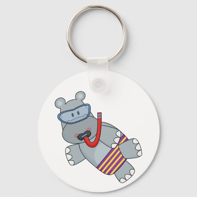 Hippo Snorkeler T-shirts and Gifts Keychain (Front)