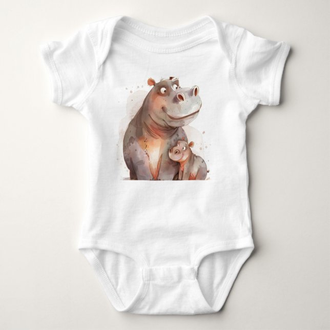 Hippo Snuggles – Parent & Baby Bond Baby Bodysuit (Front)