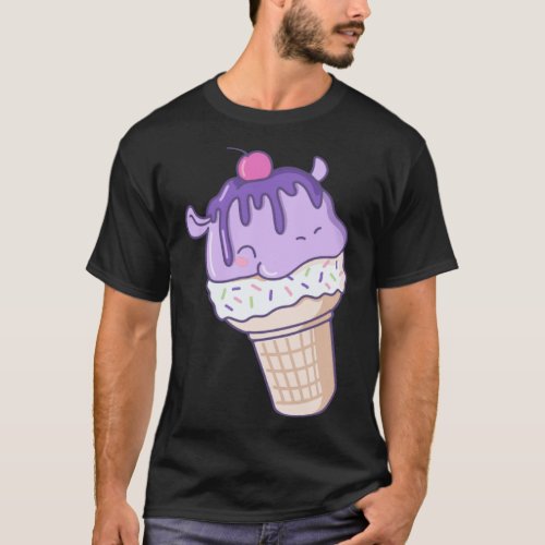 Hippo soft ice cream with cherry motif for men wom T_Shirt
