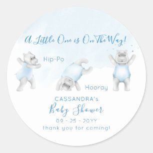 Hippo Somersault Baby Boy Shower Classic Round Sticker