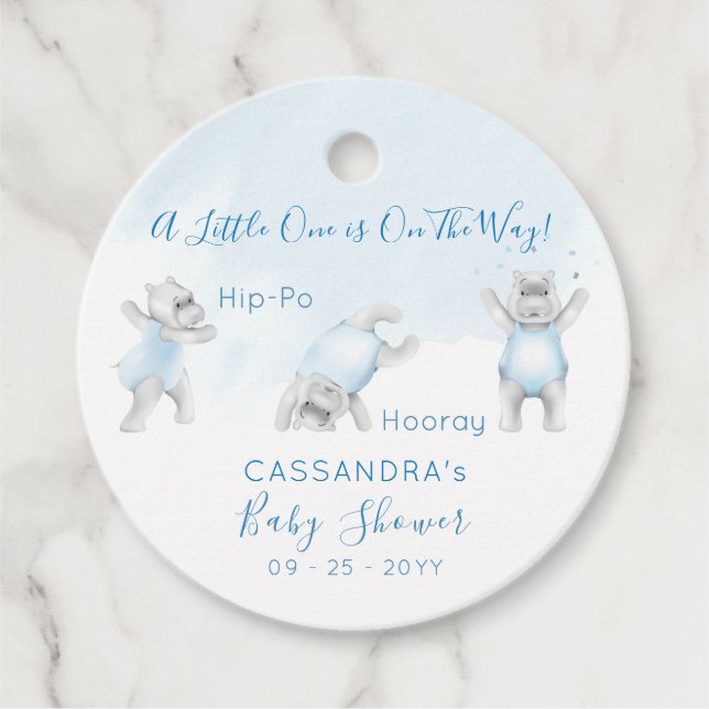 Hippo Somersault Baby Shower Favor Tags (Front)