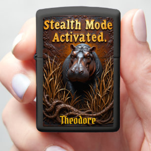 Hippo Stealth Mode Activated Rough Grass Zippo Lighter
