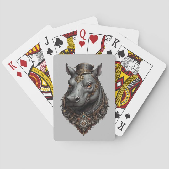 Hippo Steampunk Design, Poker Cards (Back)