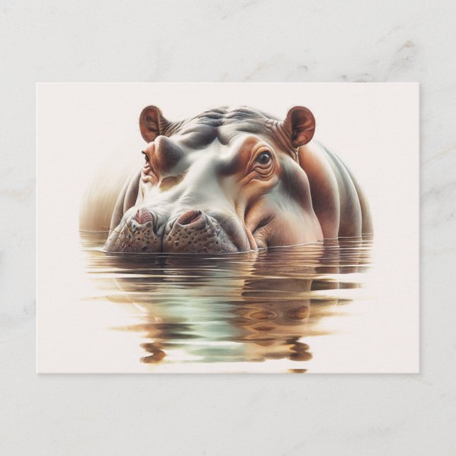 Hippo Submerged In Water Watercolor Postcard (Front)