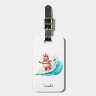Hippo Surfer on Surf Board Luggage Tag