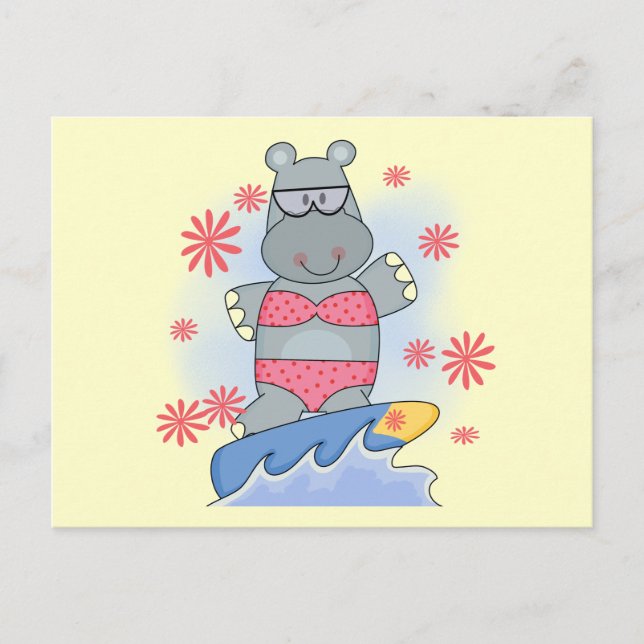 Hippo Surfing Tshirts and Gifts Postcard (Front)