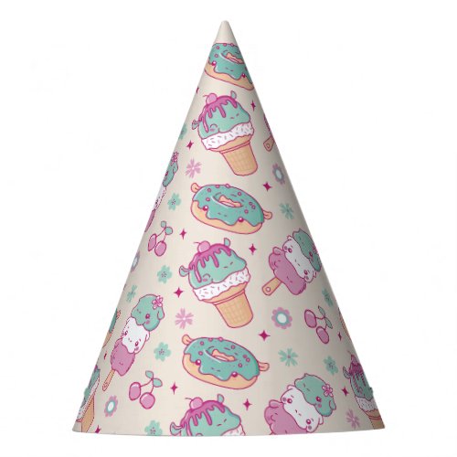Hippo sweet snacks pattern design party hat