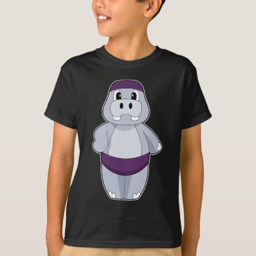 Hippo Swimming Swimming cap T_Shirt