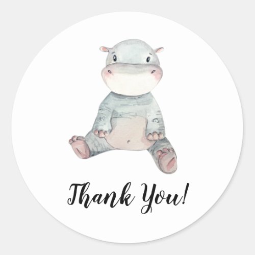 Hippo Thank You Classic Round Sticker