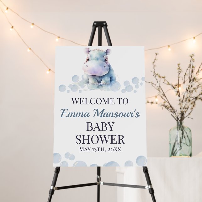 Hippo Themed Baby Shower Welcome Sign  (In Situ (Stand))