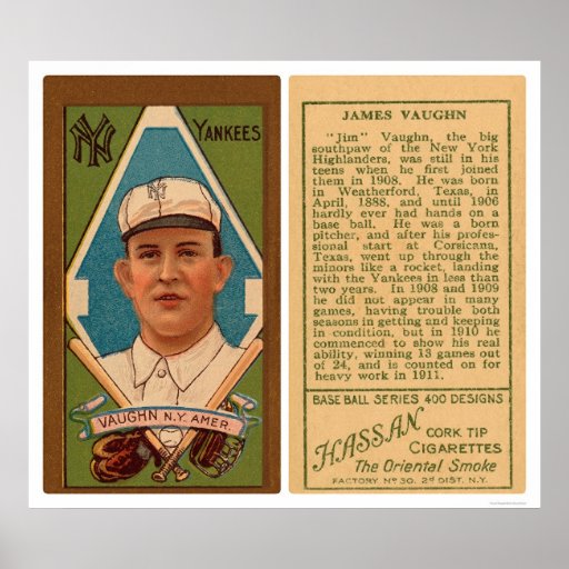 Hippo Vaughn Yankees Baseball 1911 Poster | Zazzle