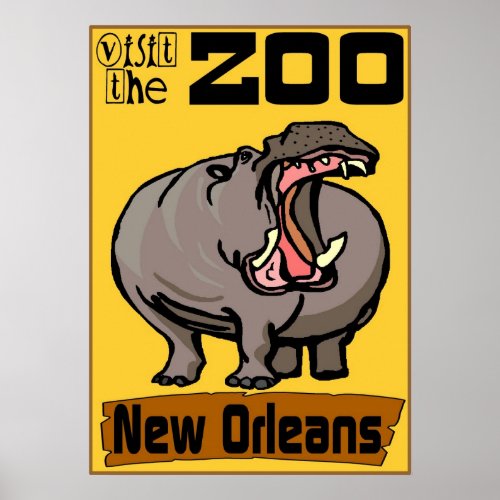 Hippo Visit Zoo New Orleans Poster