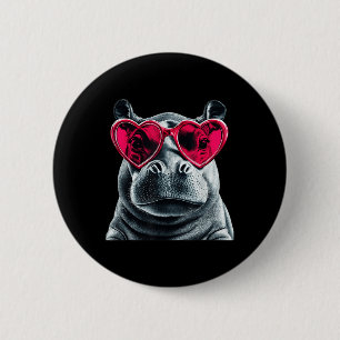 Hippo Wearing Gles Heart Valentines Day Hippopotam Button