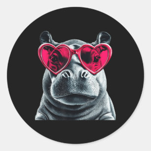 Hippo Wearing Gles Heart Valentines Day Hippopotam Classic Round Sticker