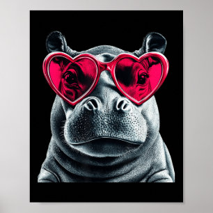 Hippo Wearing Gles Heart Valentines Day Hippopotam Poster