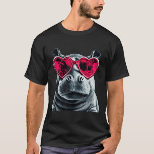 Hippo Wearing Gles Heart Valentines Day Hippopotam T-Shirt