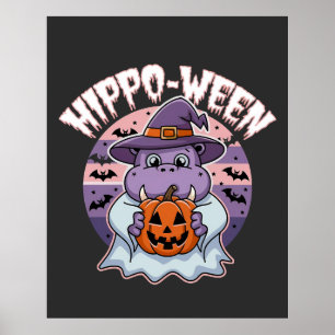 Hippo-ween Spooky Halloween Moo Deng Hippo Ghost Poster