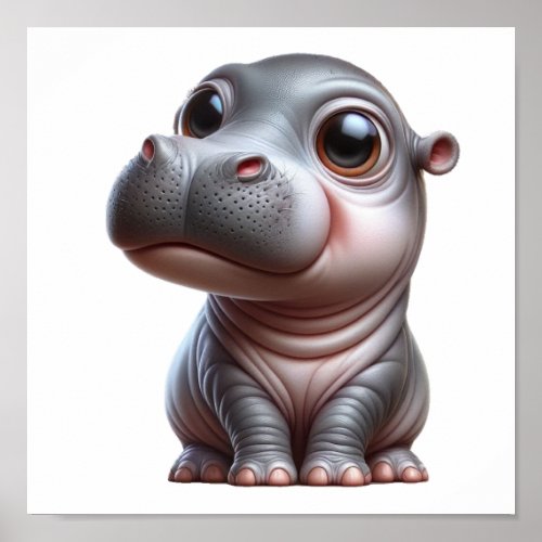 Hippo Whimsy Adorable Cartoon Hippo Character Poster