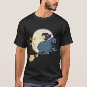 Hippo Witch Hat Riding Broom Stick Zoo Animal Love T-Shirt