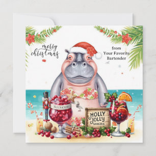 Hippo with Christmas Cocktail Party Greeting Card