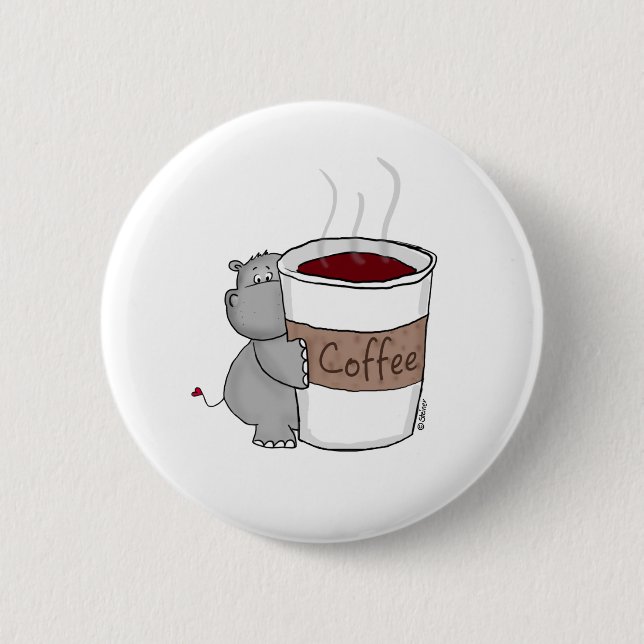Hippo with Coffee Button (Front)
