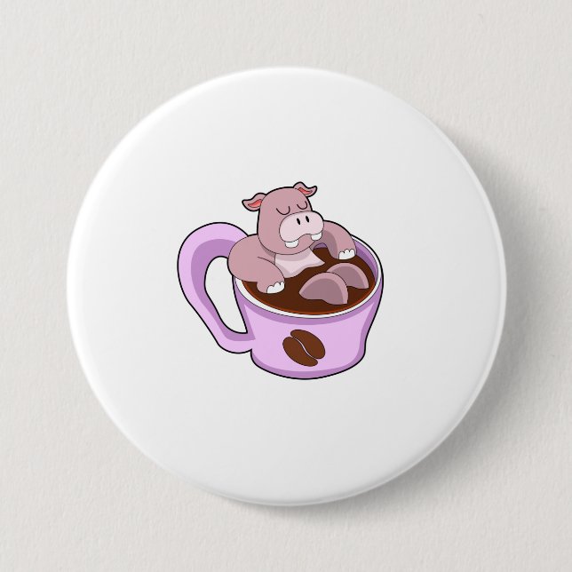 Hippo with Cup of Coffee Button (Front)