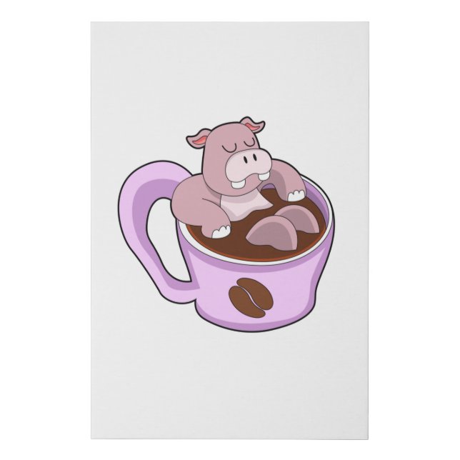 Hippo with Cup of Coffee Faux Canvas Print (Front)
