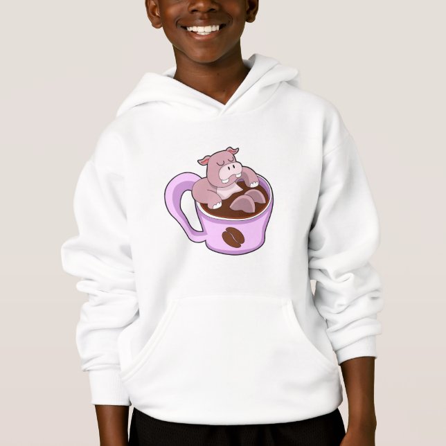 Hippo with Cup of Coffee Hoodie (Front)