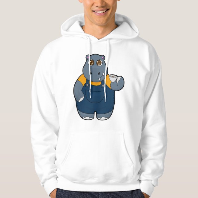 Hippo with Cup of Coffee Hoodie (Front)
