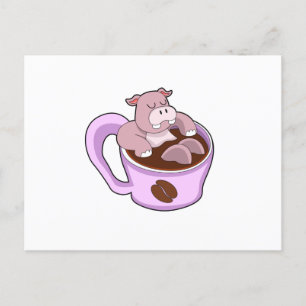 Hippo with Cup of Coffee Postcard