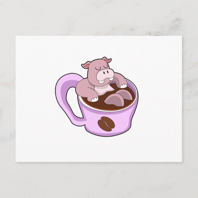 Hippo with Cup of Coffee Postcard (Front)