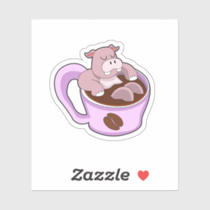Hippo with Cup of Coffee Sticker