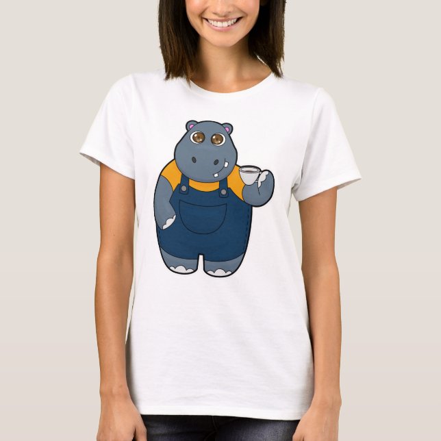 Hippo with Cup of Coffee T-Shirt (Front)