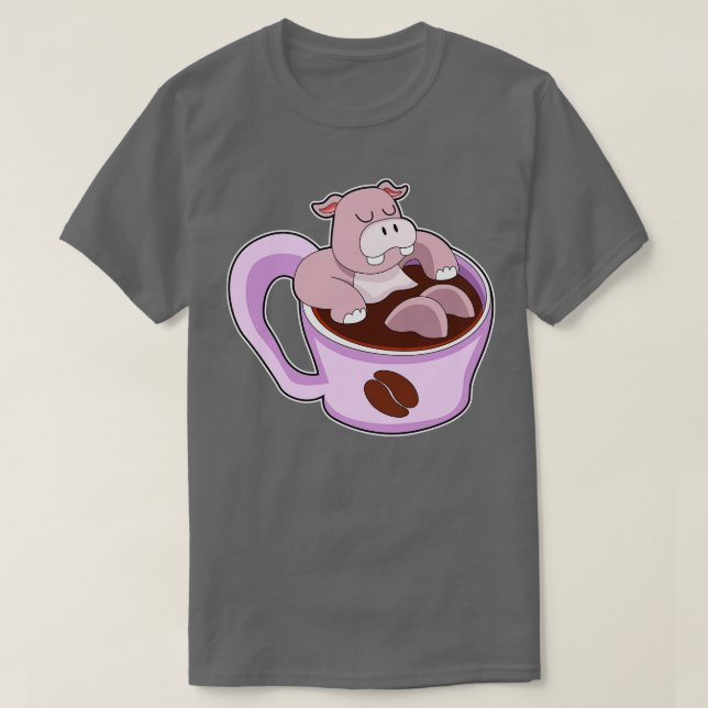 Hippo with Cup of Coffee T-Shirt (Design Front)