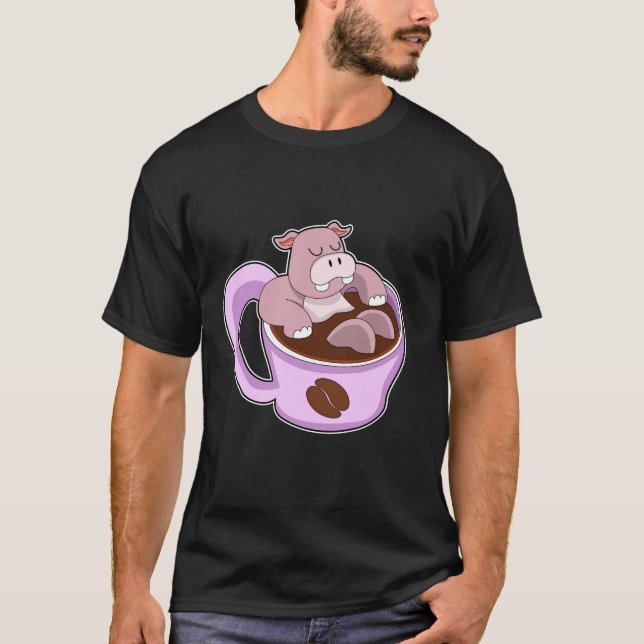 Hippo with Cup of Coffee T-Shirt (Front)
