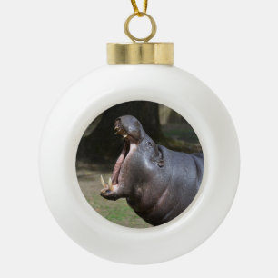 Hippo with His Mouth Open Ceramic Ball Christmas Ornament
