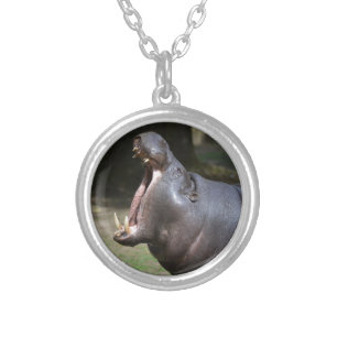 Hippo with His Mouth Open Silver Plated Necklace